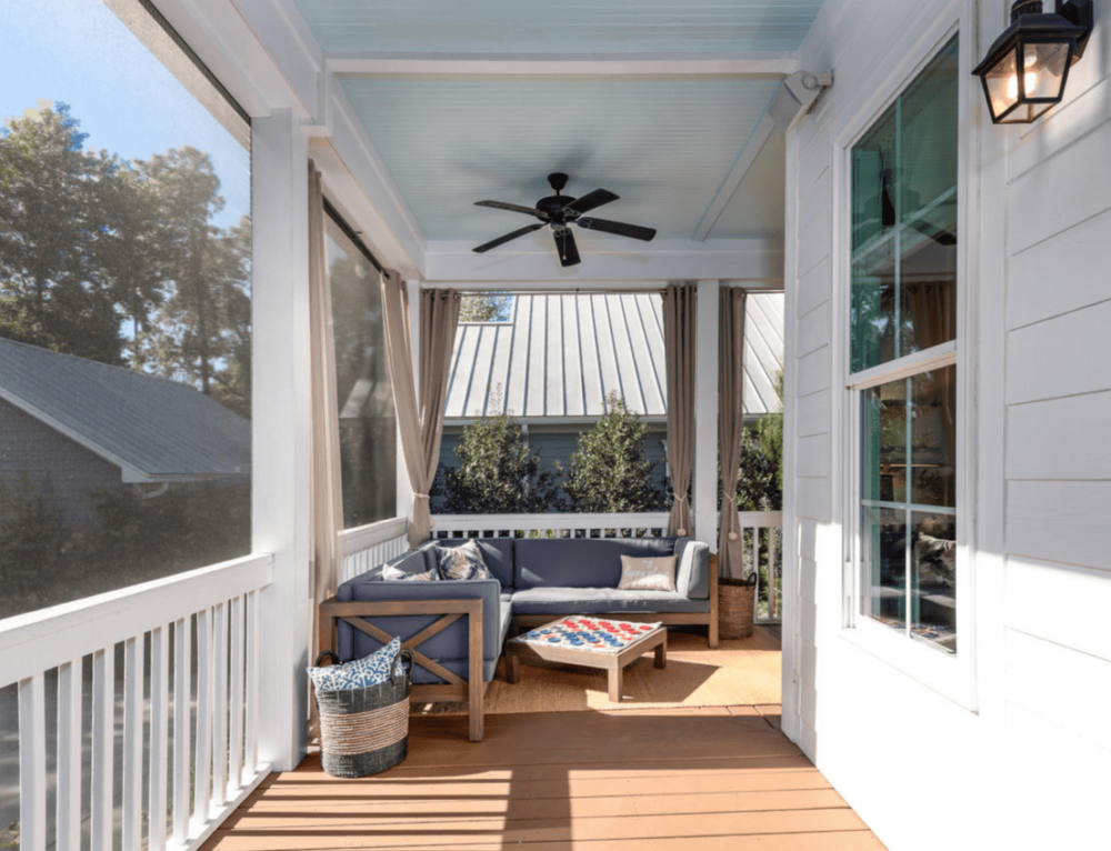 Screen Porch with Curtain Partition Screen Porch Living