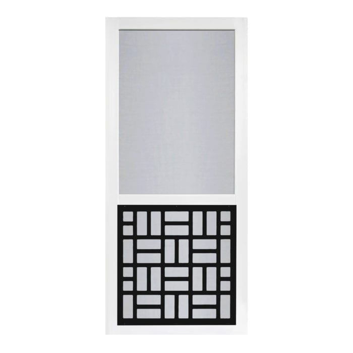 Basketweave Solid Vinyl Screen Door with Black Decorative Insert