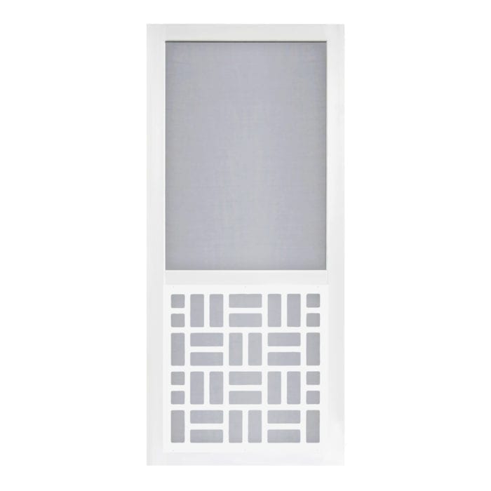 Basketweave Solid Vinyl Screen Door with White Decorative Insert