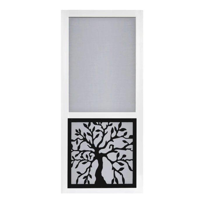 Oak Tree Solid Vinyl Screen Door with Black Decorative Insert